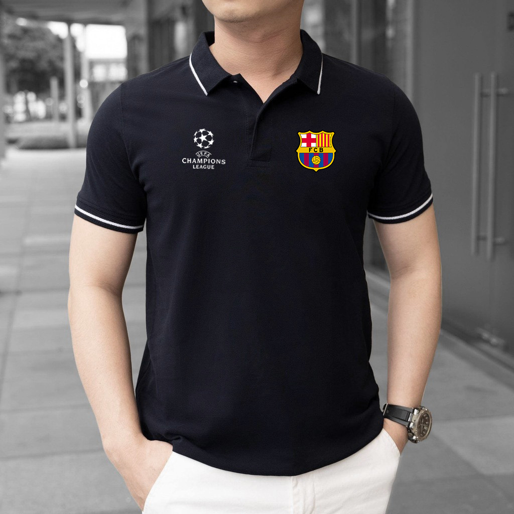 Áo polo Barcelona vải polo cá sấu không xù lông - Áo di chuyển in logo CLB Barca cup C1 đầy đủ size Gokis shop