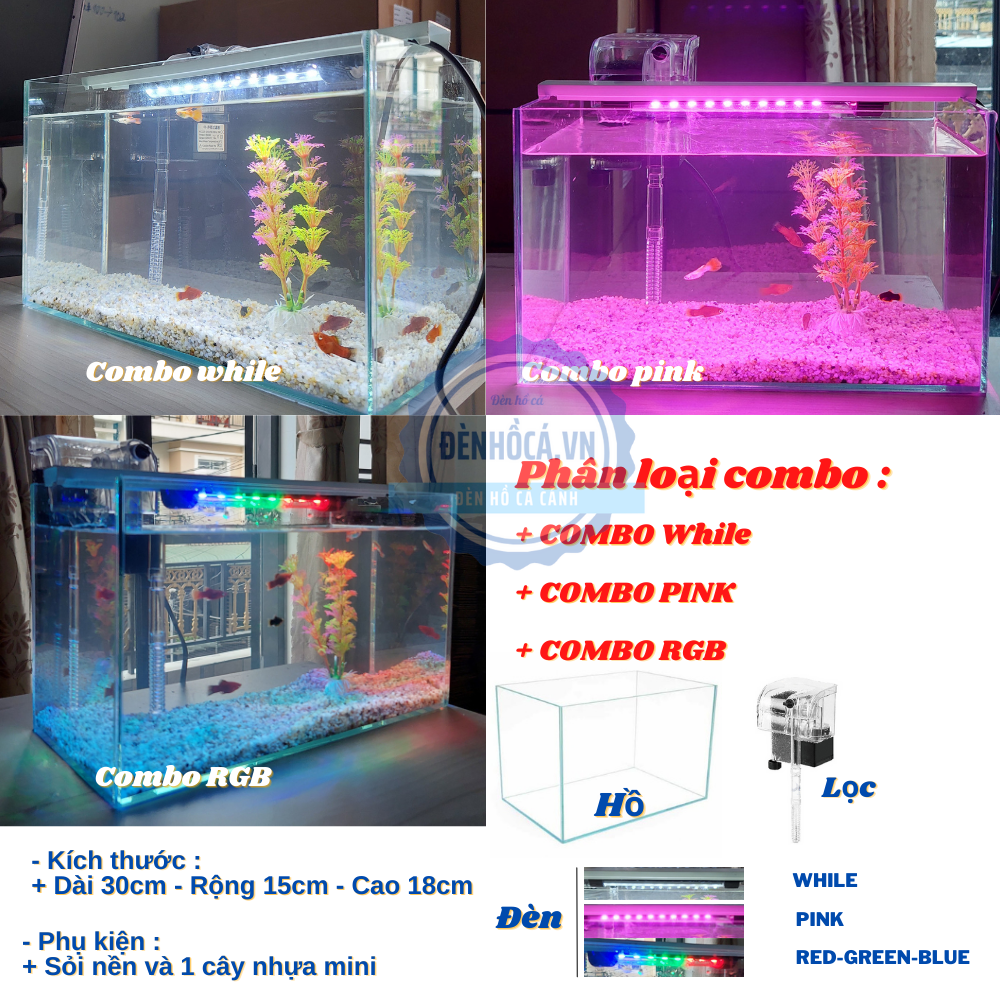 Bể cá mini để bàn COMBO PINK - C20 giá rẻ đầy đủ phụ kiện