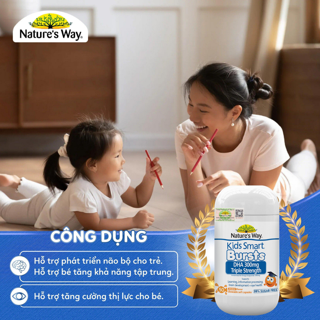 Viên Nhai DHA Cho Bé Nature's Way Kids Smart DHA 300mg Triple Strength (50 viên)