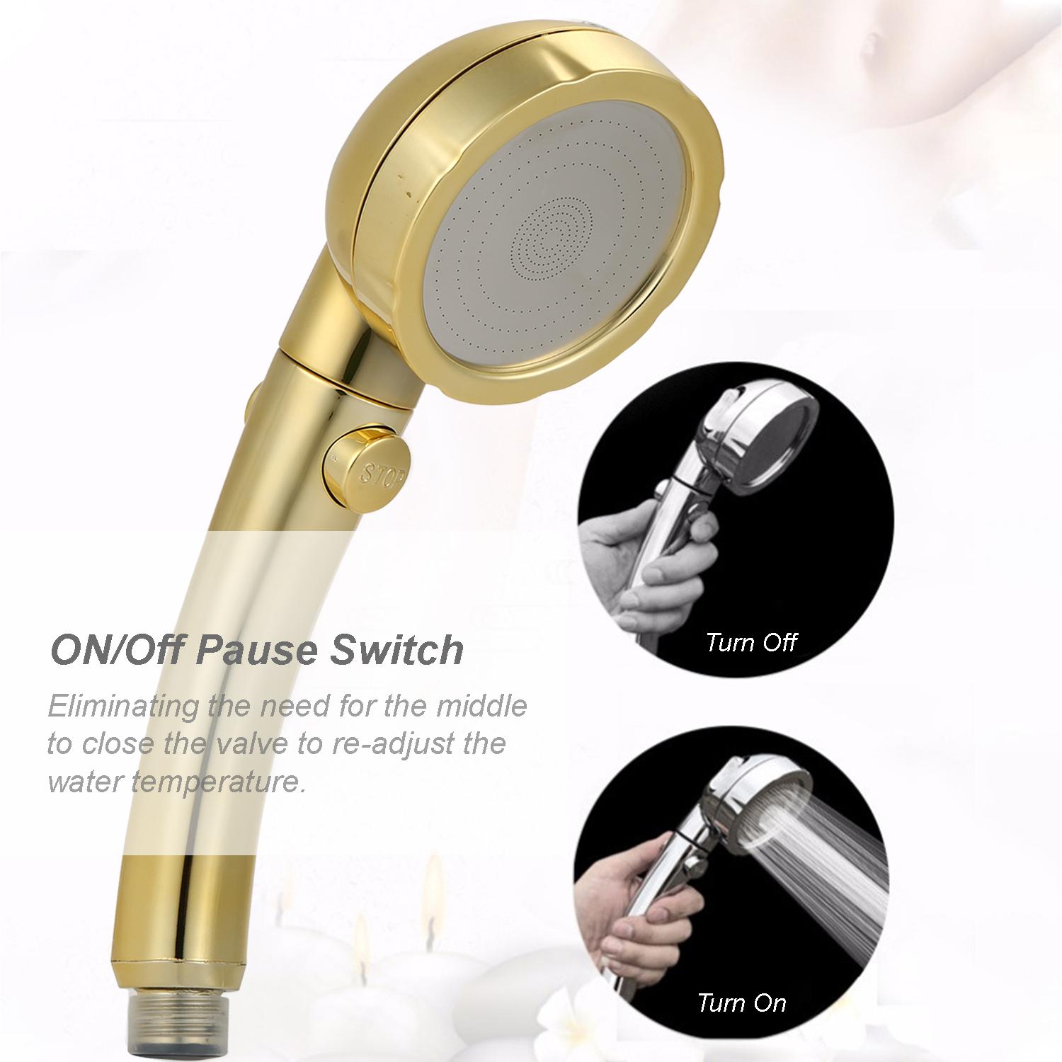Đầu vòi hoa sen với Công tắc Bật/Tắt Tạm dừng siêu tiết kiệm nước, có tay cầm, 3 chế độ phun