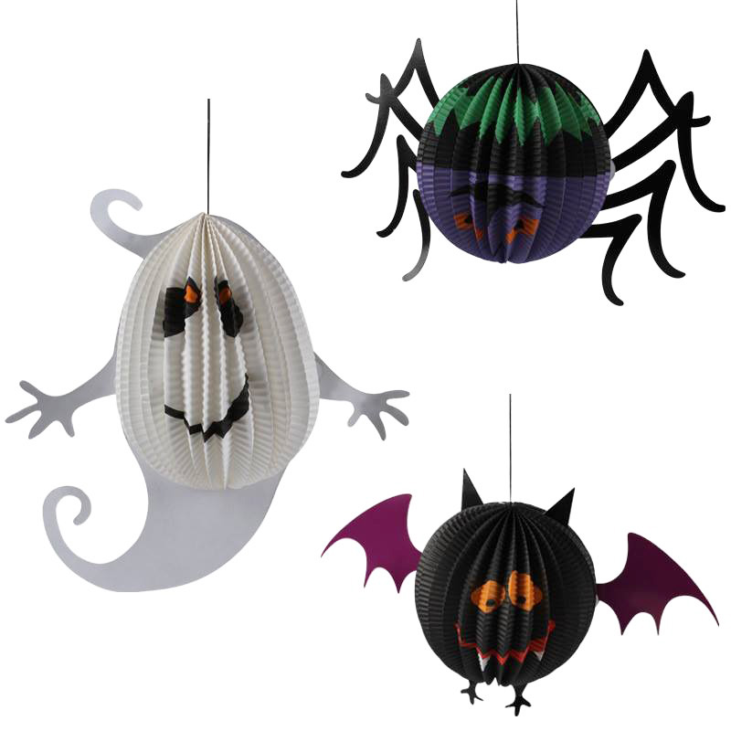 Combo trang trí Halloween ma - nhện - dơi bằng giấy
