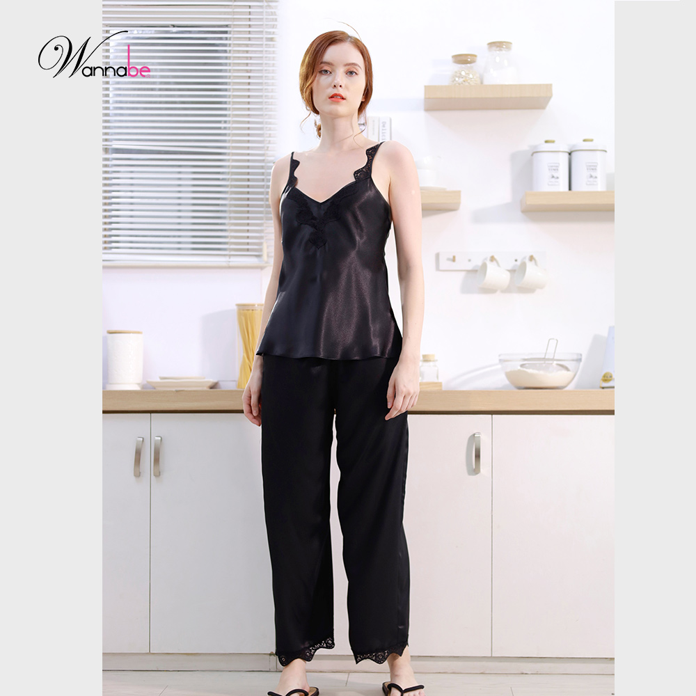 Đồ bộ mặc nhà WANNABE BDS39 đồ bộ quần dài phối áo viền ren dây vai cổ tạo nên vẻ đẹp nữ tính cho người mặc