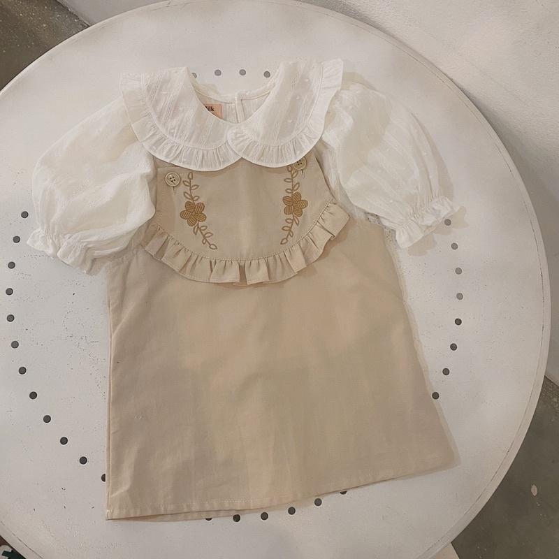 Đầm Cho Bé Gái Mick and Milk 1,2,3,4,5,6 Tuổi Yếm Váy Trẻ Em Thêu Hình Xinh Xắn Chất Liệu Kaki Mềm