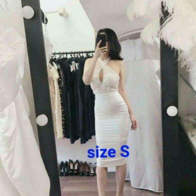 Đầm body thân ren dây chéo cổ