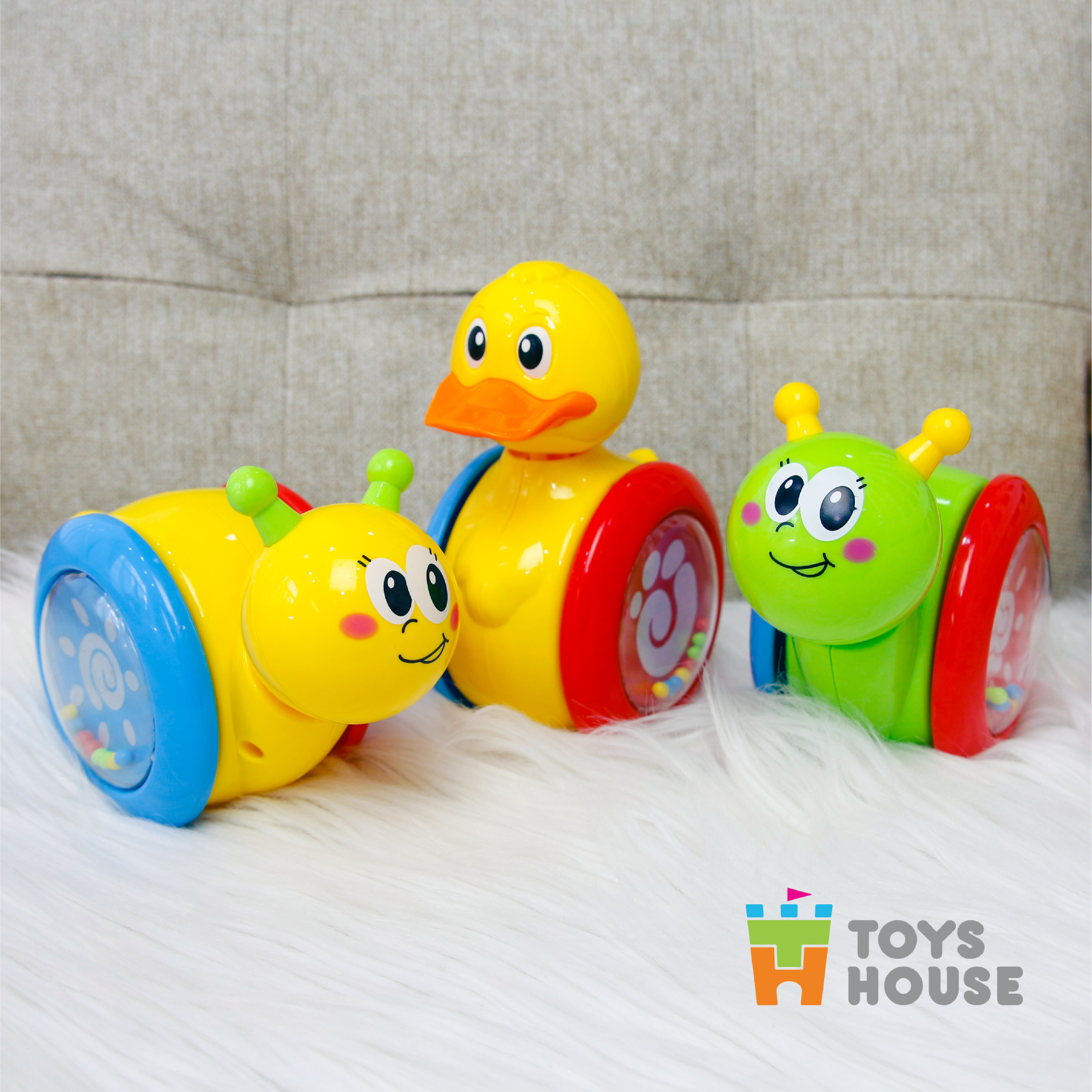 Đồ chơi lật đật gật gù có bánh xe cho bé Toyshouse 008-2 chú vịt vàng dễ thương - Tiêu chuẩn Châu Âu EN71