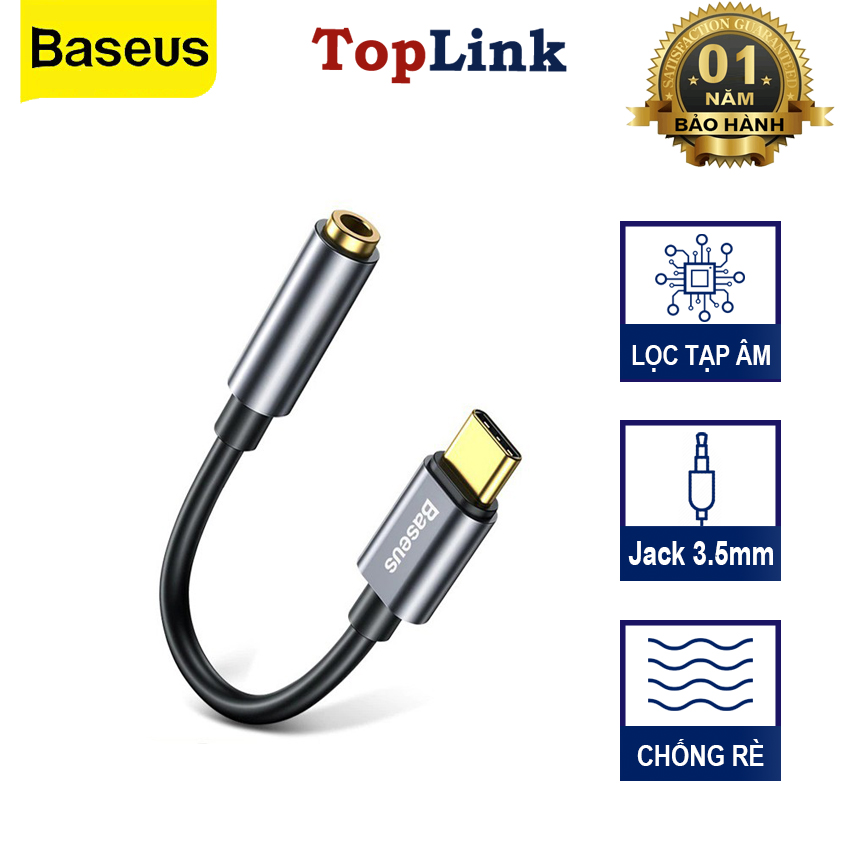 Đầu chuyển Type C sang Audio AUX 3.5mm Baseus L54 (Type-C Male to 3.5mm Female Adapter, built-in DAC, 24-bit/48kHz)-Hàng Chính Hãng