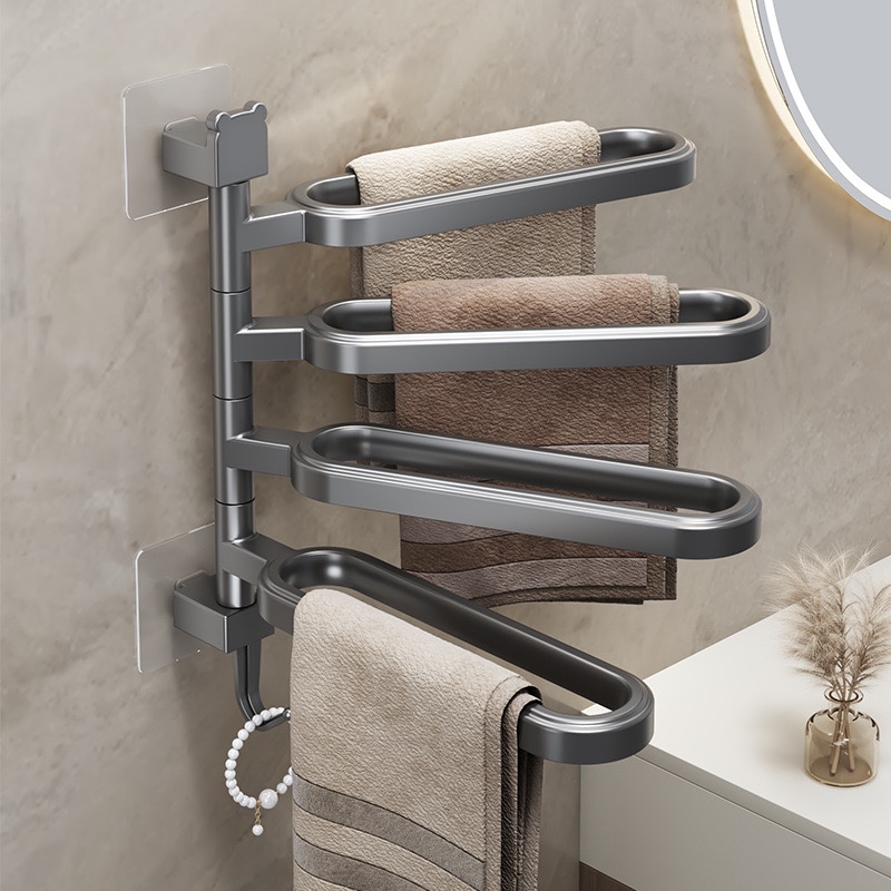 Giá Nhựa treo khăn 4 thanh xoay 180 độ không cần khoan tường