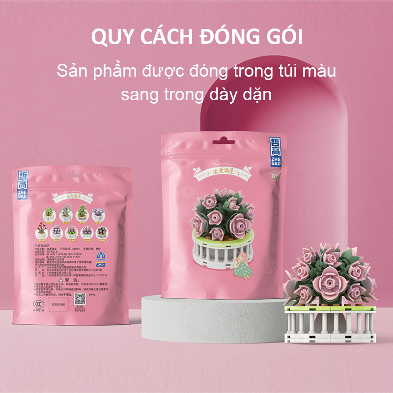 Đồ chơi lắp ráp mô hình chậu cây hoa sen đá xương rồng mini trang tri nhà cửa