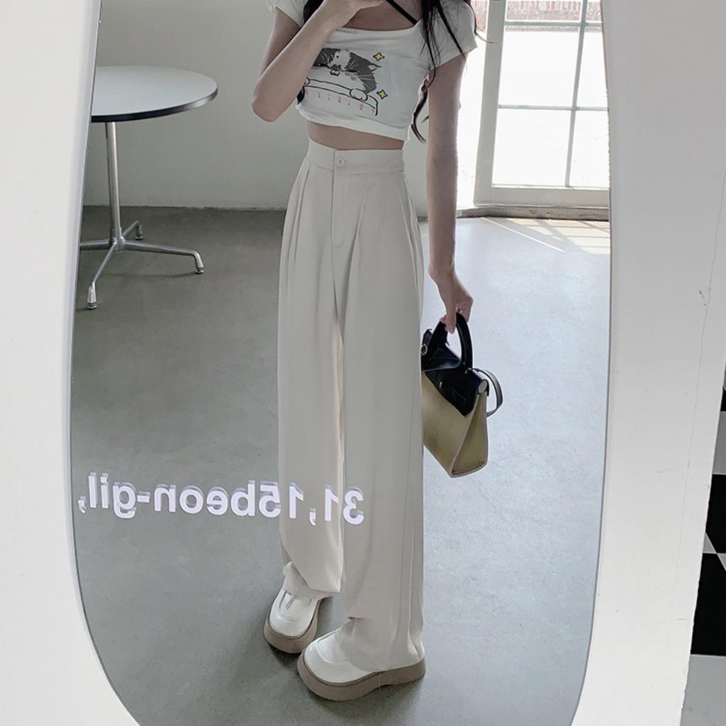 Quần ống rộng nữ cạp lưng cao 1 cúc dáng dài ống đứng , chất liệu co giãn nhẹ nhàng thích hợp đi học , đi làm MS: 1