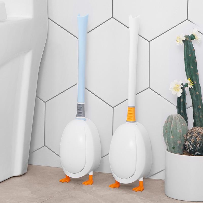 Bộ Bàn Chải Vệ Sinh Toilet Hình Vịt Bằng Silicone Tiện Dụng - Cọ Chà Toilet Silicol Có Hộp Đựng