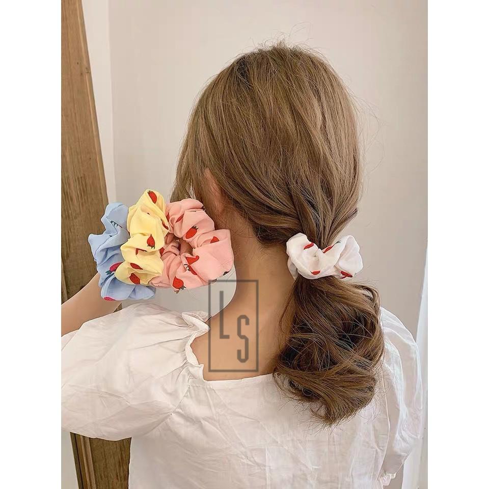 Chun Cột Tóc Dâu Tây Scrunchies Hàn Quốc - Buộc Tóc Scrunchies Dâu Tây