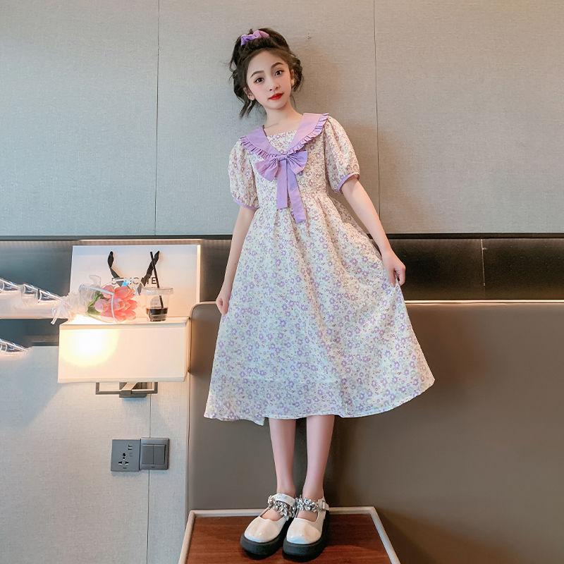 DONGSHOP HOT đầm trẻ em mùa hè cô gái phong cách bowknot váy 2023 váy công chúa vừa bé đầm hoa đầm