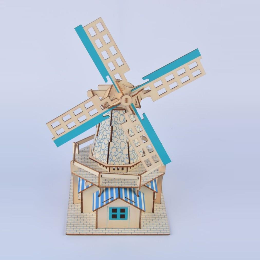 Đồ chơi lắp ráp gỗ 3D Mô hình Cối Xay Gió Dutch Windmill Laser