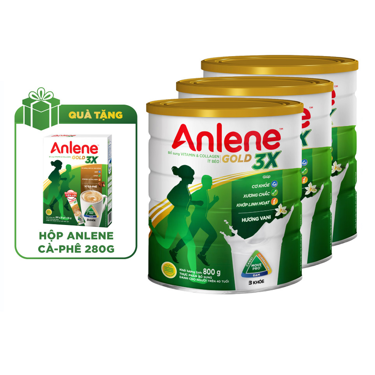 Combo 03 Sữa Bột Anlene Gold 3X Hương Vanilla  - Tặng hộp Anlene cafe 280g