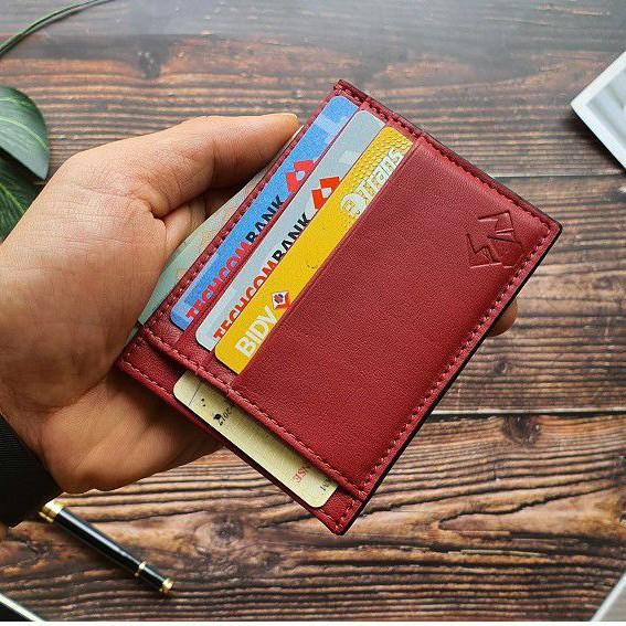 Ví thẻ Card holder da bò thật - Đỏ đô CH104