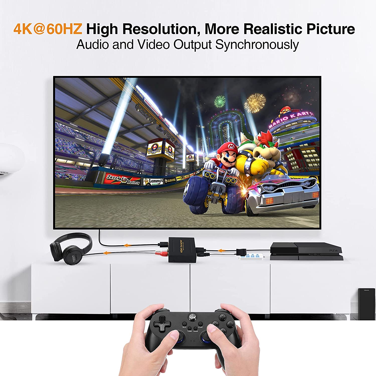 Bộ chuyển đổi HDMI Converter to HDMI + Audio( SPDIF + RCA L/R Stereo ) for Fire Stick Xbox PS5 Support 3D HDCP2.2 18Gpbs