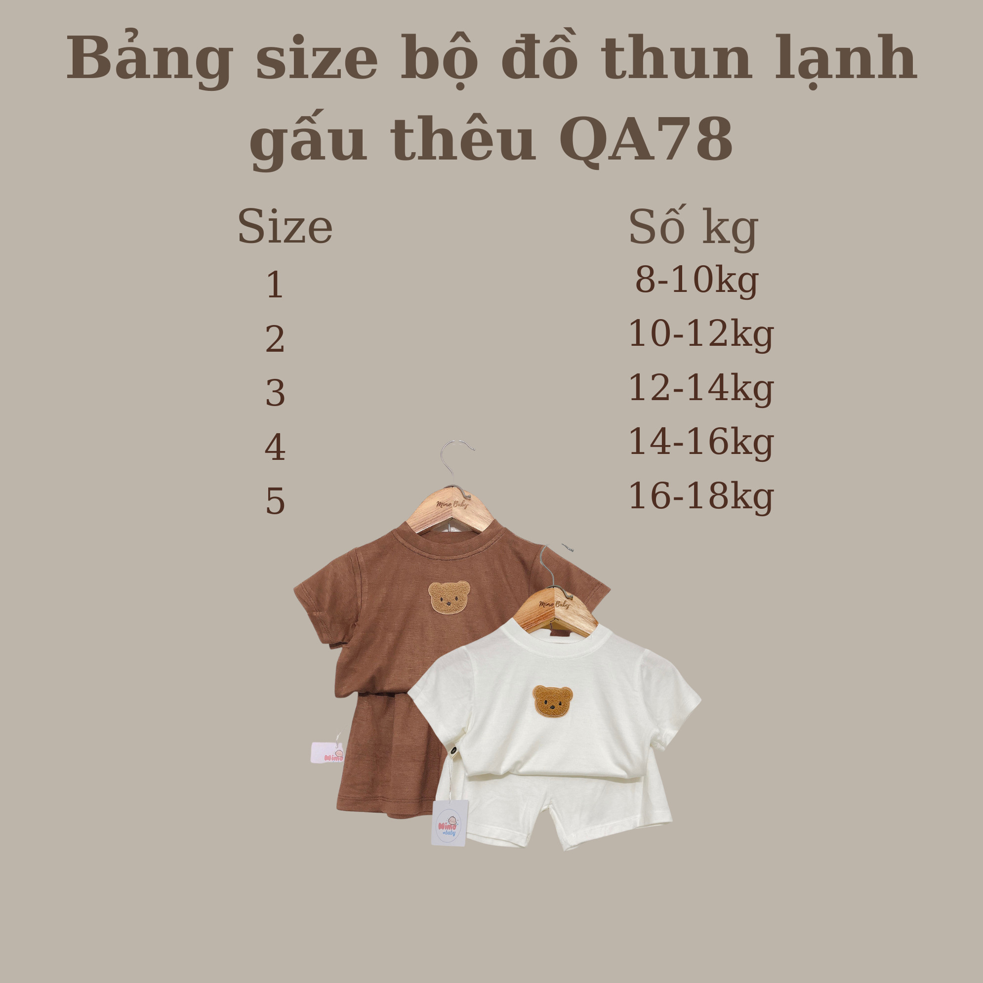 Bộ quần áo thun lạnh cộc tay đính gấu thêu đáng yêu cho bé QA78 Mimo Baby