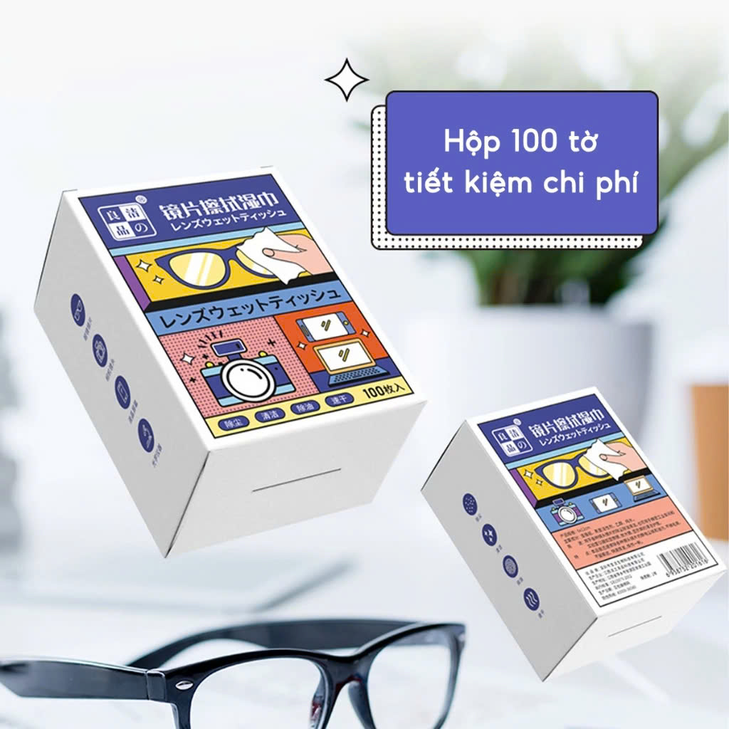 Khăn Lau Kính Nano Hộp 100 Miếng Giấy Lau Kính Chống Bám Hơi Nước, Lau Sạch Vân Tay Bụi Bẩn