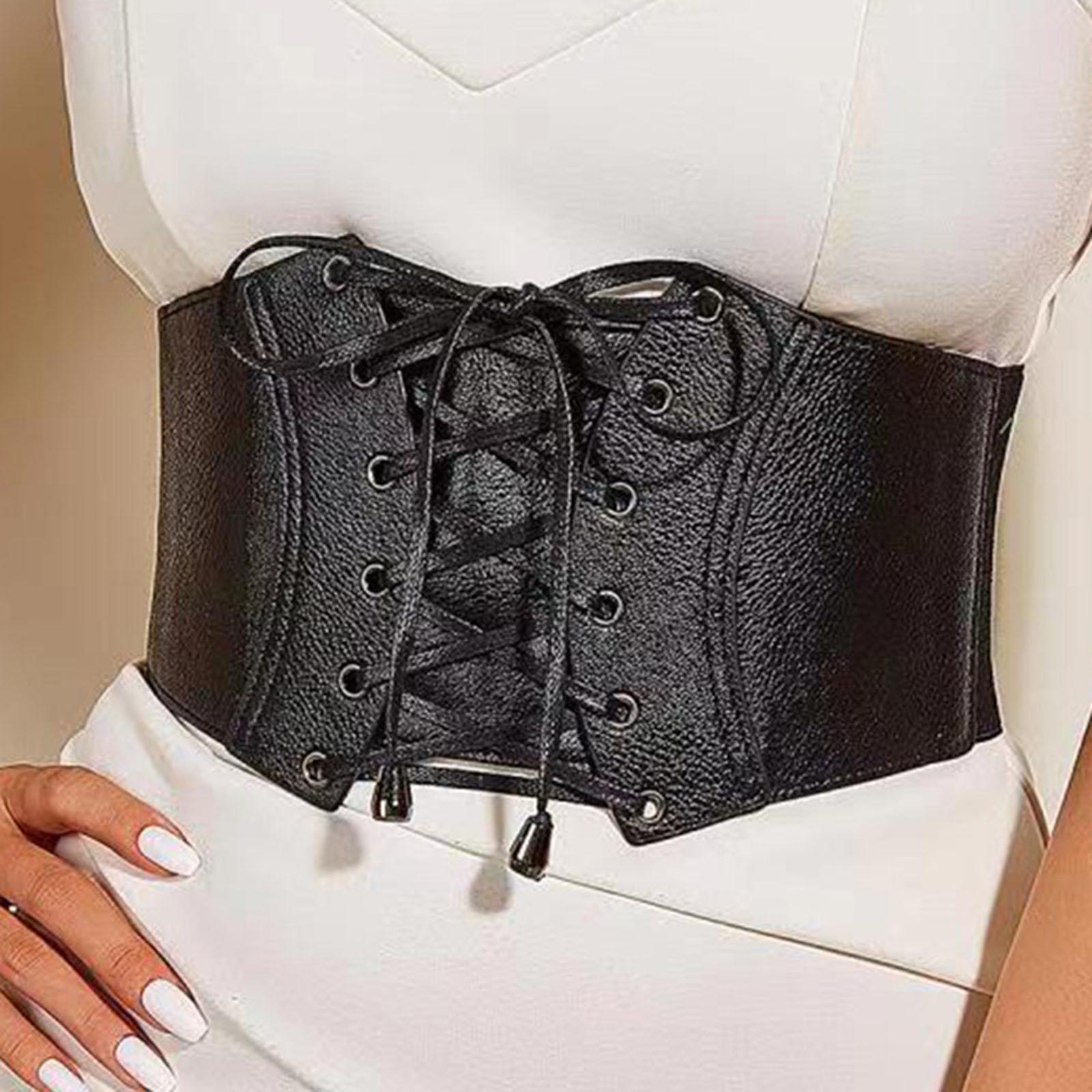 Women Lace Up Belt Elastic Waist Belt Corset Dress Waistband White