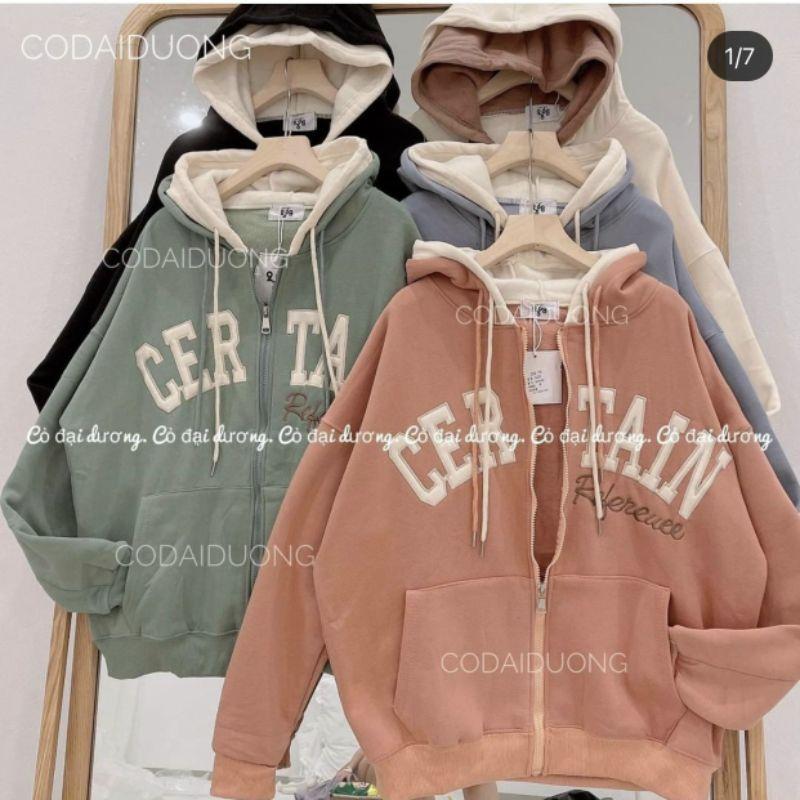 Áo khoác hoodie form rộng chất nỉ ngoại CERTAIN kéo khoá có mũ dày to unisex nhiều màu,chữ nỗi thời trang hàn