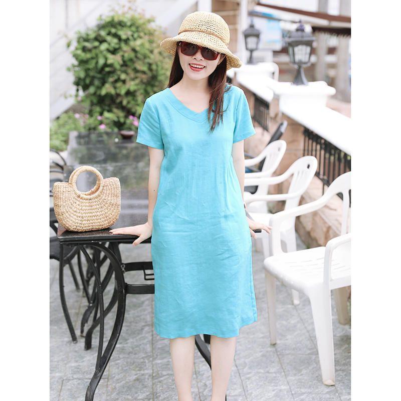 Đầm Linen cổ tim