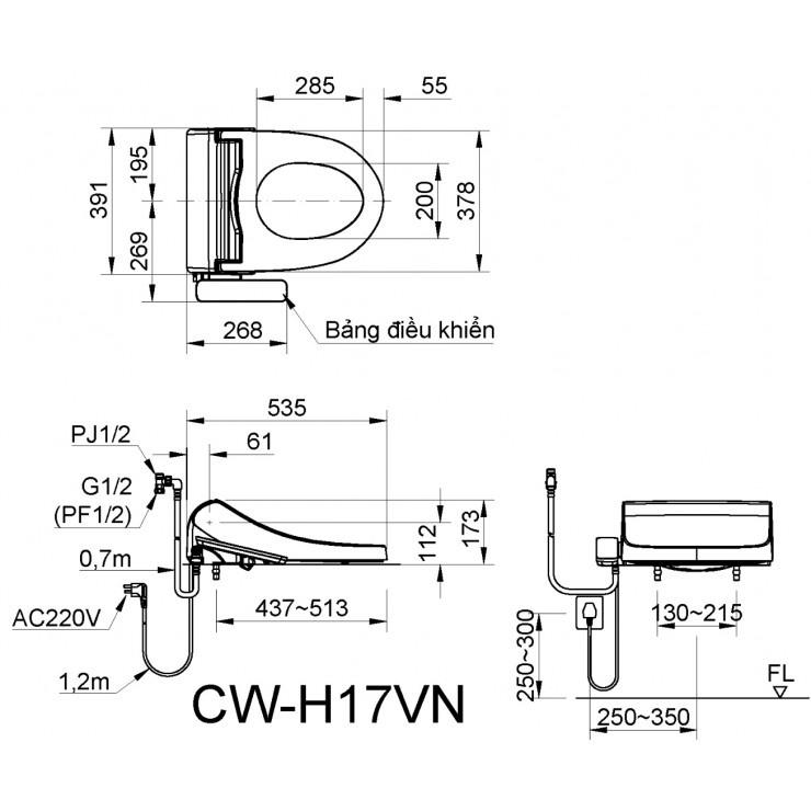 Nắp Bồn Cầu Điện Tử INAX CW-H17VN Shower Toilet - Vật liệu xây dựng Big H