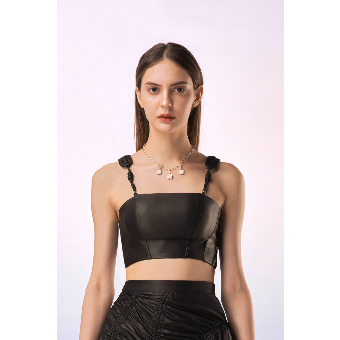 Áo croptop Lãnh Mỹ A quai dây đan Hanoia