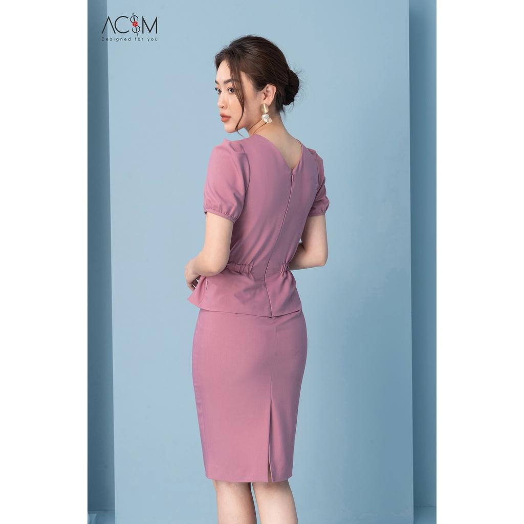 Đầm peplum chun eo AC&M chất liệu tuytsy xước nhật co giãn - màu tím