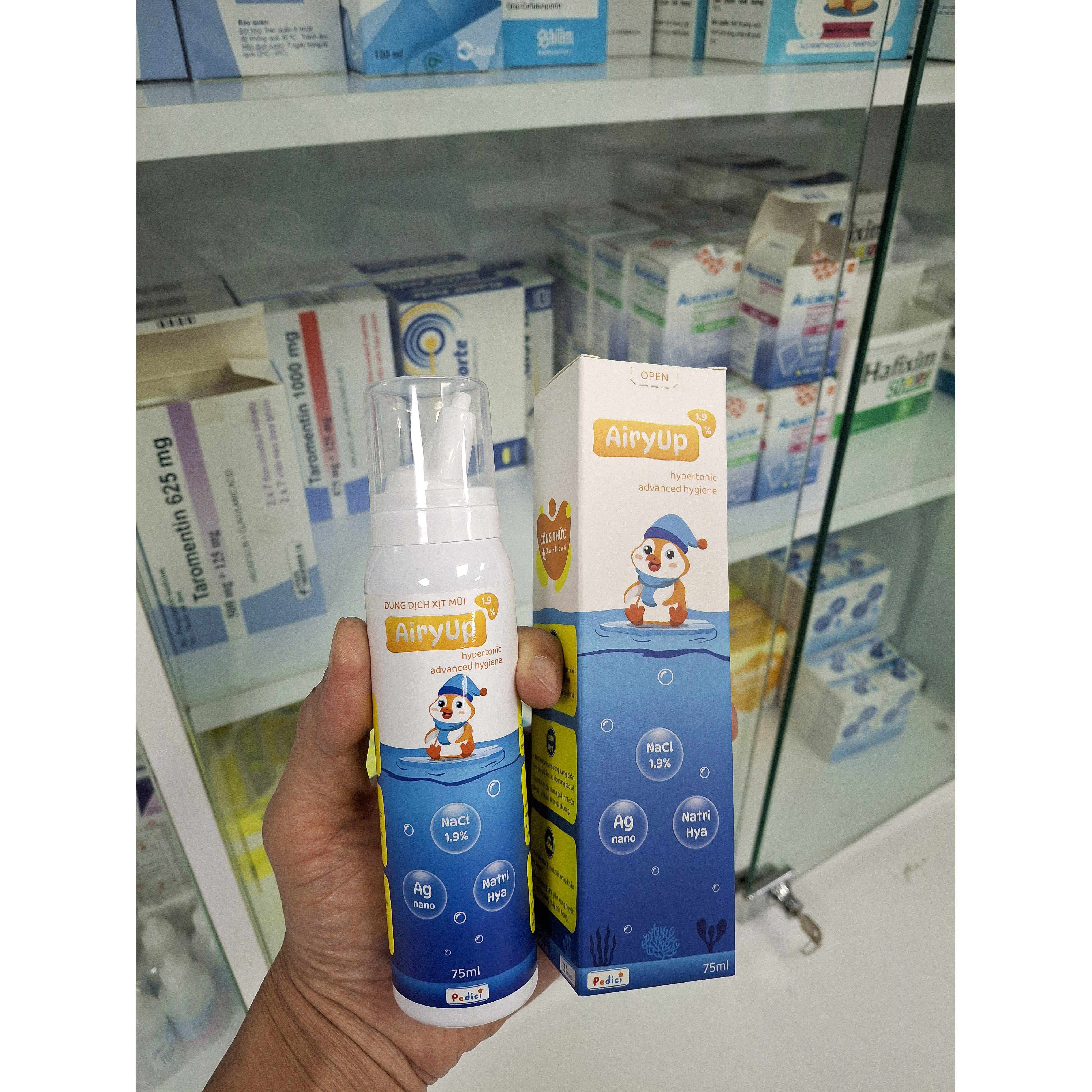 Xịt mũi Ưu trương AiryUp 1.9% - Dưỡng ẩm và Kháng khuẩn Nano Bạc - Công nghệ B.O.V (75ml)