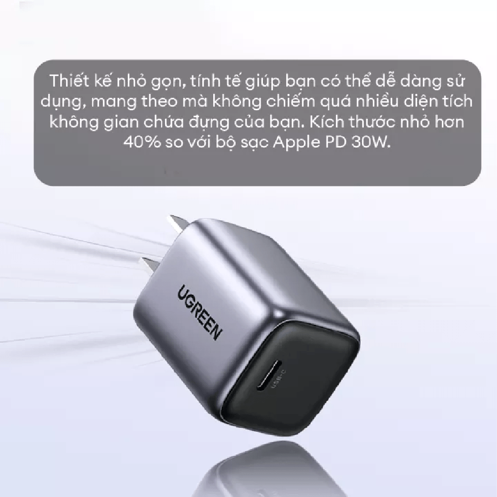 Củ sạc nhanh Ugreen 30W CD319 - Chân dẹt chuẩn US, Thiết kế nhỏ gọn, Màu Trắng / Đen - Hàng chính hãng