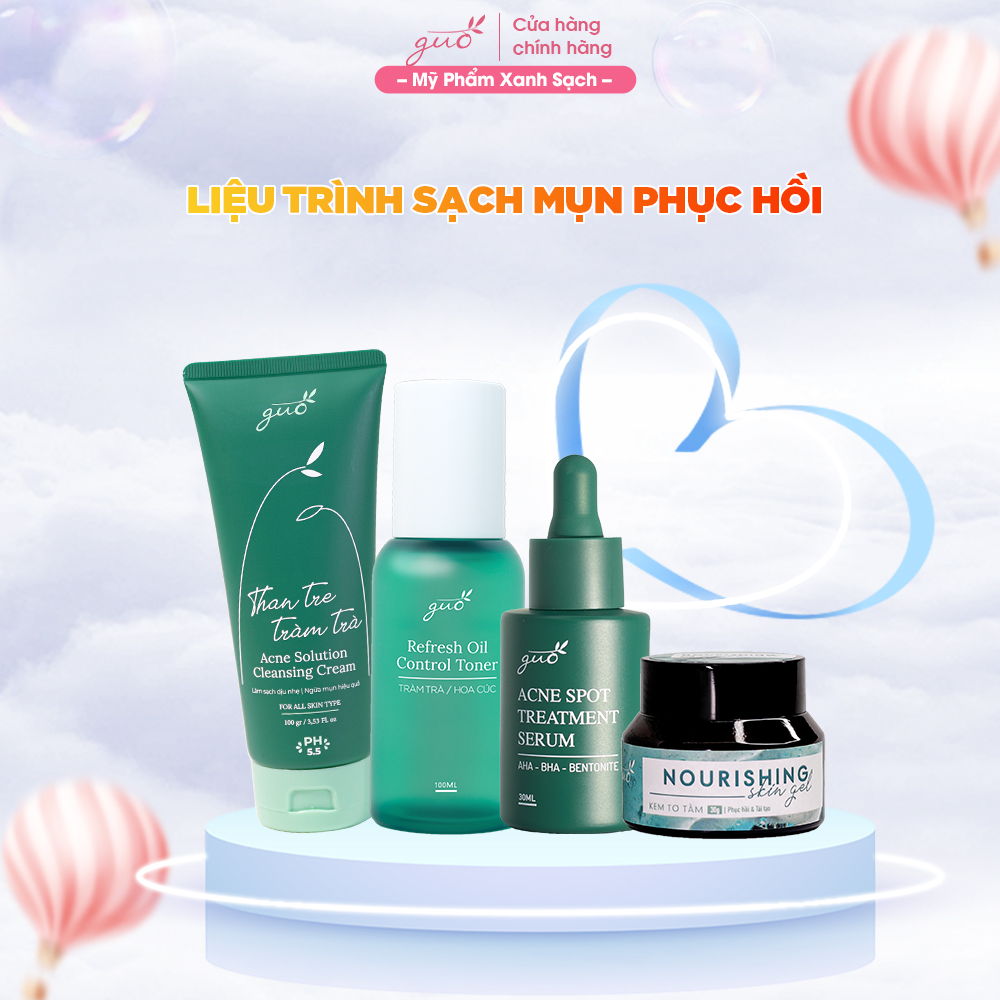 [100% cam kết thiên nhiên- Bộ Sạch Mụn Phục Hồi] GUO Phục hồi Dịu Da, dịu nhẹ cho bà bầu - 4 sản phẩm