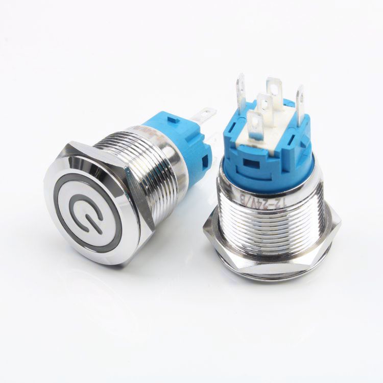Nút nhấn Self-Lock 19mm, Công tắc nhấn tự khóa Kim loại có LED không thấm nước