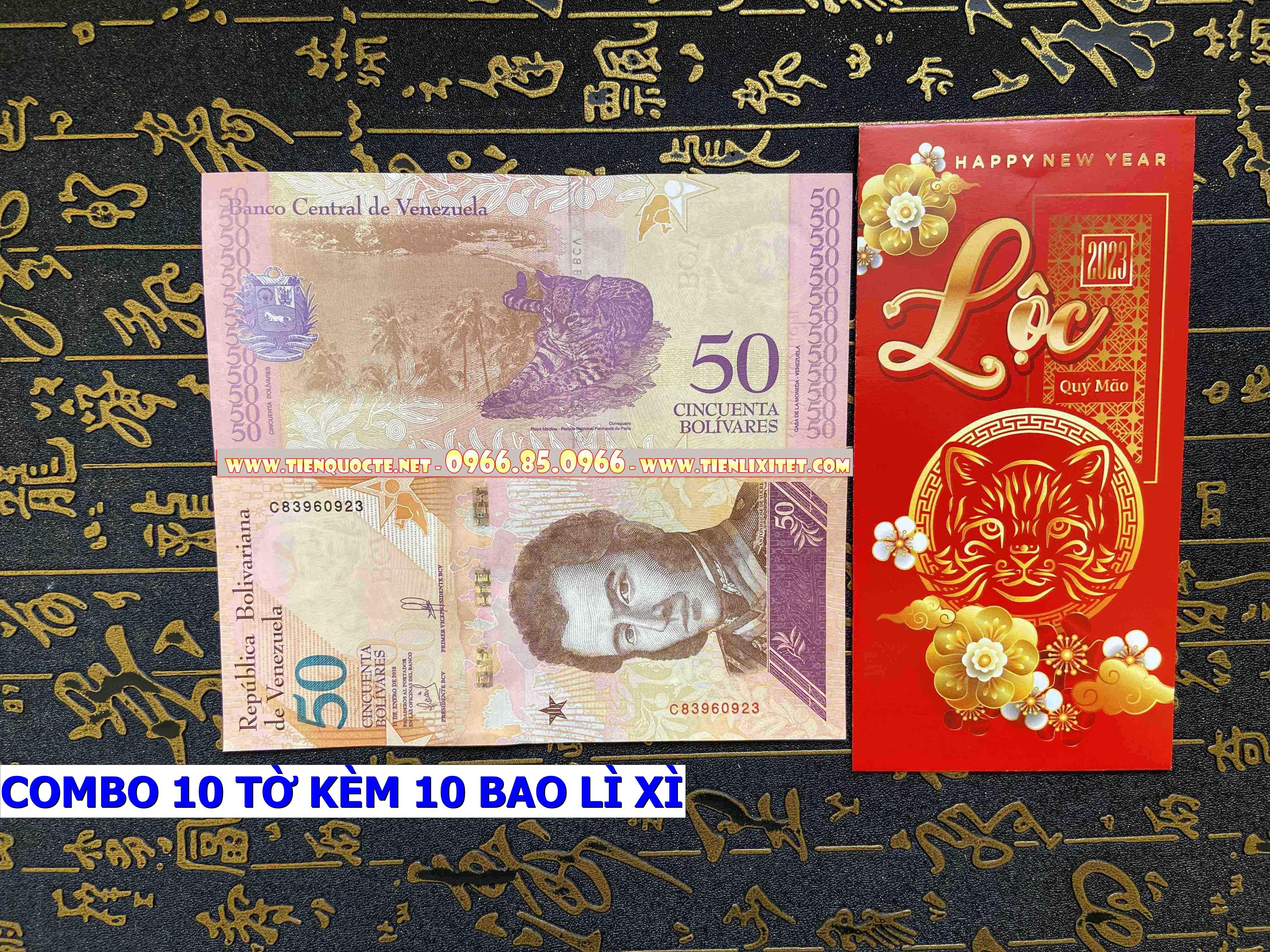 Set 10 tờ Lì xì hình tiền 2023 tấm tiền Venezuelaa hình con mèo 2023, tặng bao đỏ may mắn CPTLGD01857