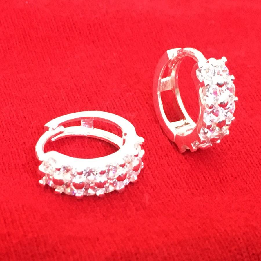 Bông tai nữ Bạc Quang Thản dáng tròn đeo sát tai chất liệu bạc gắn đá cobic cao cấp - QTBT70