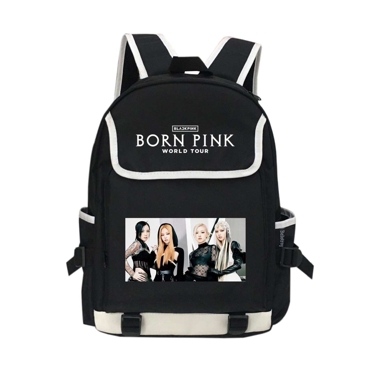 Balo nữ TROY phối nắp viền trắng họa tiết nhóm nhạc kpop blackpink born pink world tour