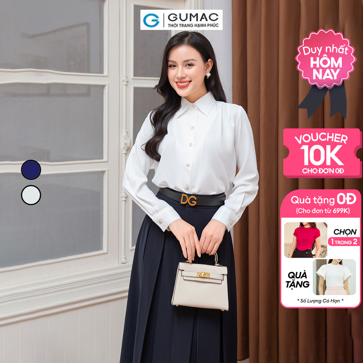 Áo sơ mi xếp ly thời trang GUMAC AD10004