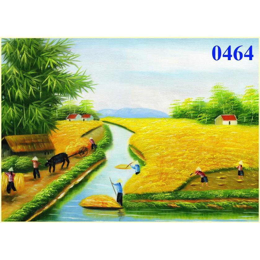 Tranh in sơn dầu treo tường tự chọn Cảnh làng quê Việt Nam HD-CB8-1Tr KT 45 x 32 cm