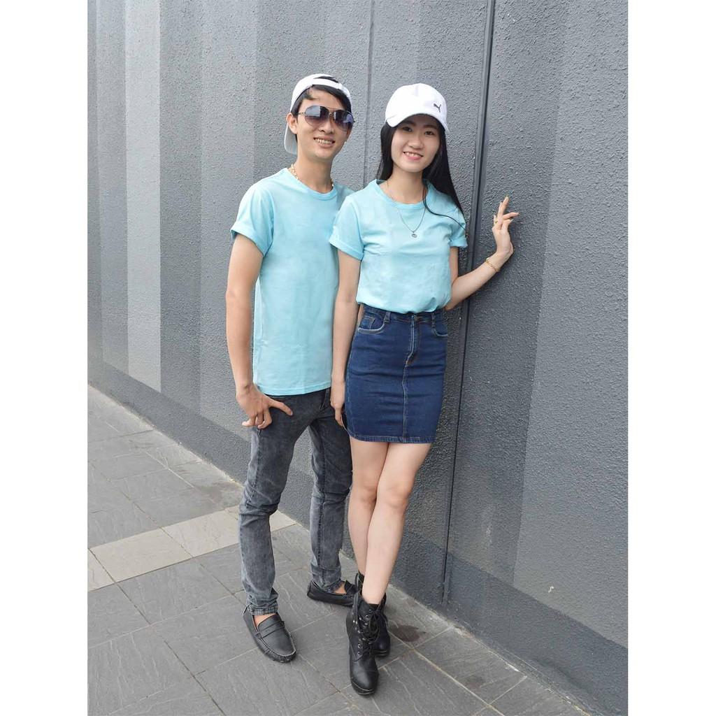 Áo thun nam, áo thun nữ 100% cotton 2 chiều cao cấp - Màu xanh dương lợt