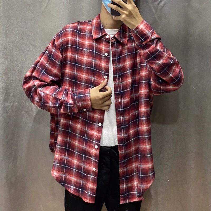 ÁO SƠ MI FLANNEL tay áo hơi nữ KẺ CARO ĐEN ĐOR TRẮNG SIZE L CỰC DỄ PHỐI ĐỒ