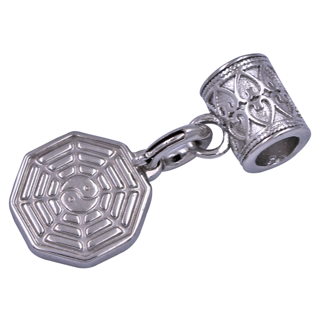 Chuỗi tay đá Mắt Mèo xanh lá 12 ly - Charm Bát Quái Inox VMEXLBQV12 - Hợp mệnh Mộc, Hỏa