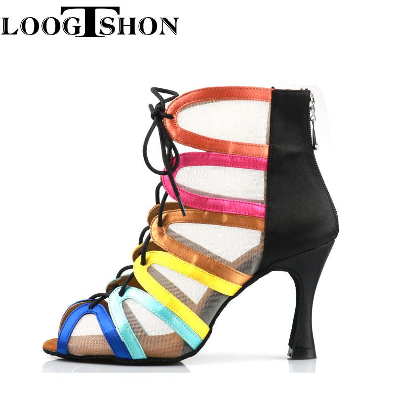 Giày khiêu vũ Latin Phụ nữ da đen cao gót giày phụ nữ giày khiêu vũ cho phụ nữ nhảy dép đi giày dance dan Color: picture heel 7.5cm Shoe Size: 4