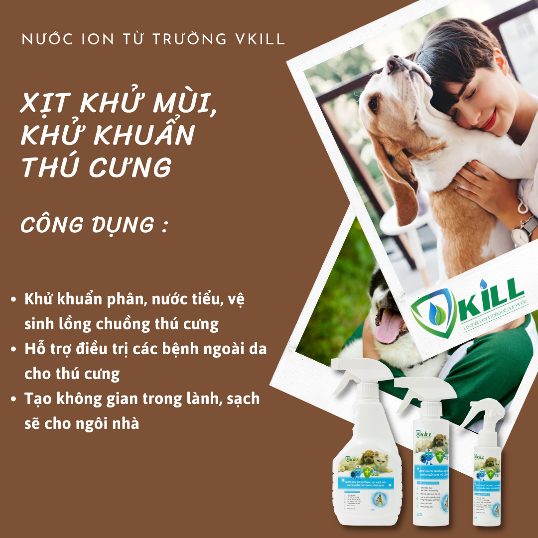 Nước khử mùi chó mèo vật nuôi thú cưng Vkill 500ml diệt khuẩn lên đến 99,99% cực an toàn tao không gian sạch sẽ