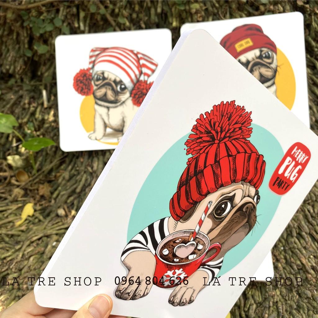 BỘ TRANH 3D Chó Pug, Mèo decor dán tường - Set 4 và 6 tranh 2029