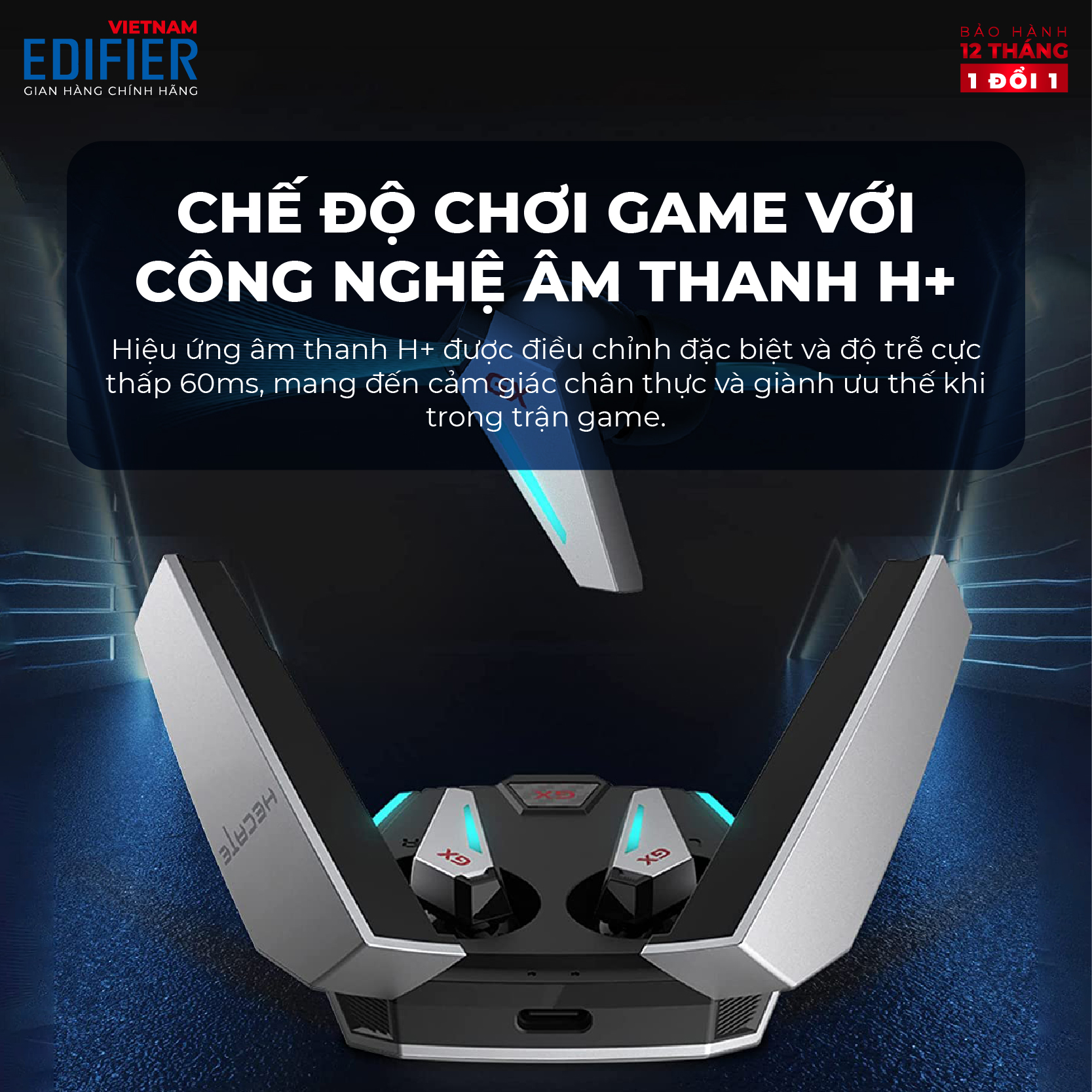 Tai nghe True Wireless Gaming EDIFIER GX07 - 26 giờ phát nhạc Khử tiếng ồn ANC - Driver 8mm, Game Mode - Hàng chính hãng