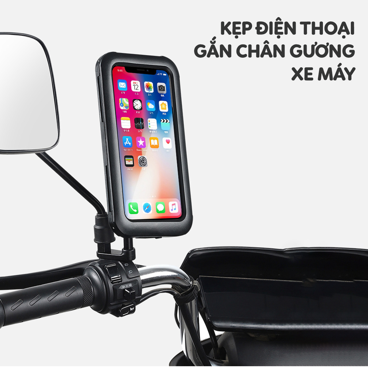 Gía đỡ điện thoại xe máy gắn chân gương/ ghi đông motowolf kẹp điện thoại xe máy màn hình cảm ứng chống nước