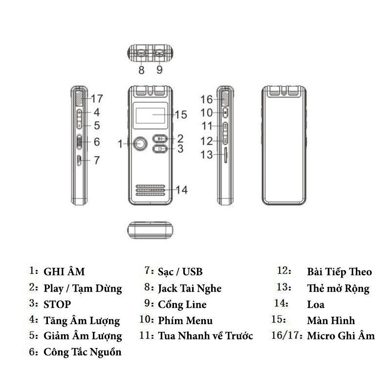 KHUYẾN MÃI KHỦNG, SỐ LƯỢNG CÓ HẠN - ROGTZ - Máy ghi âm mini SK6 Ghi âm đa hướng Bộ nhớ 8Gb Hỗ trợ thẻ nhớ 128Gb Pin 20 giờ Tích hợp sạc nhanh Chống ồn chủ động Kết nối đa dạng USB2.0 Hỗ trợ nhiều định dạng MP3, WAV, WMA, FLAC, APE Hàng Chính Hãng