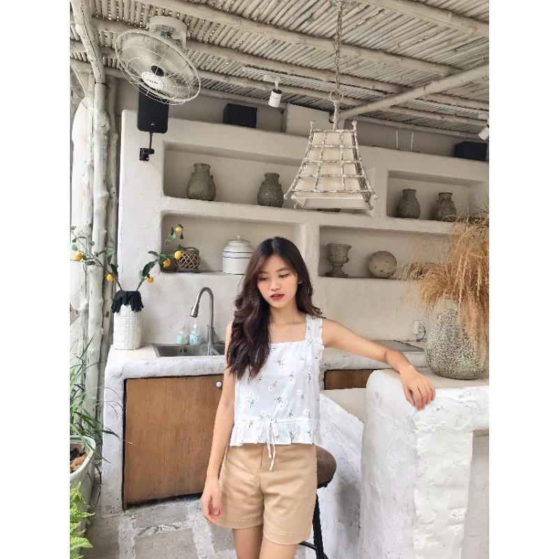 Áo dây bản to hoa nhí croptop cột nơ Áo kiểu nữ Vintage Freesize Ulzzang