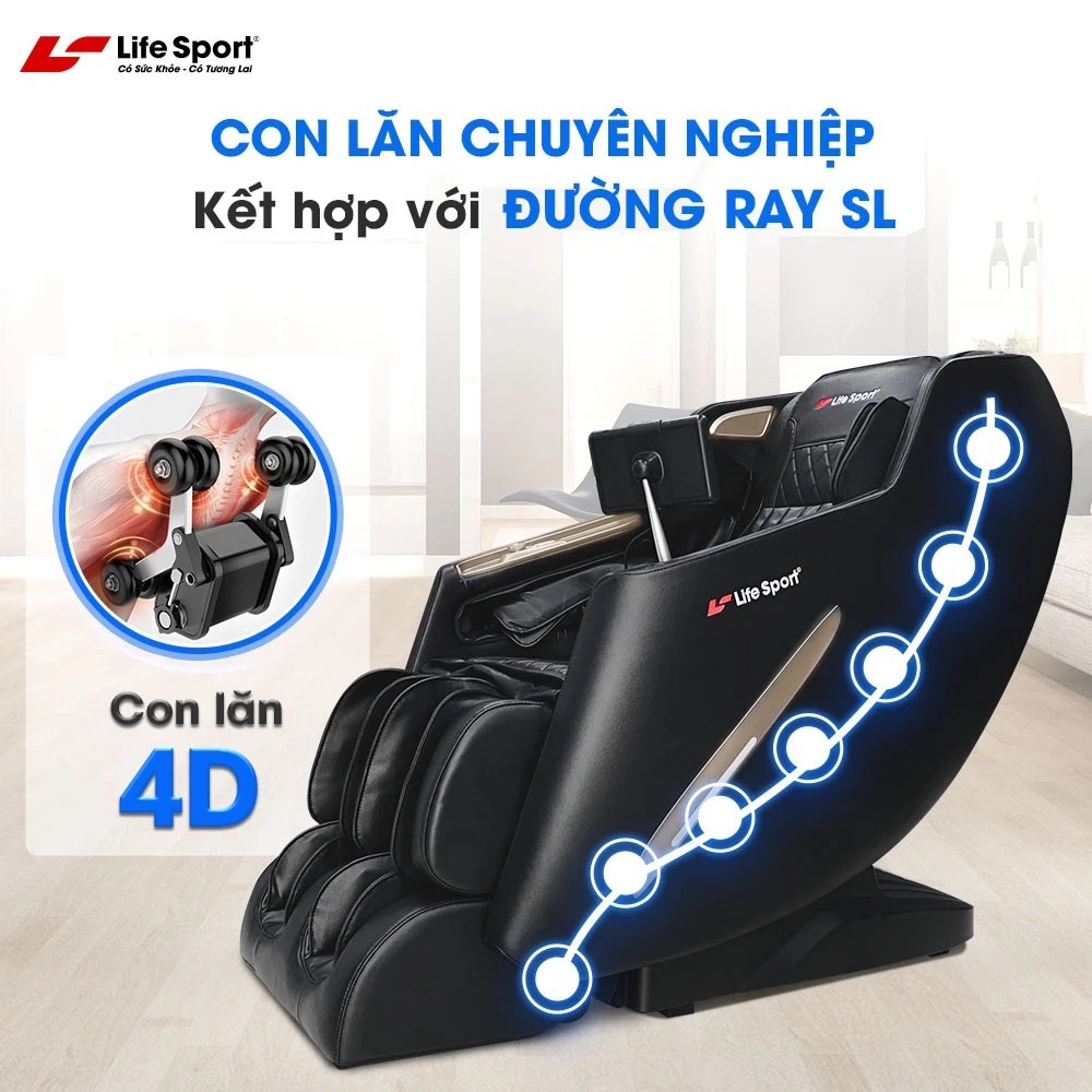 Ghế Massage Toàn Thân Giá Rẻ Lifesport LS-388, Ghế Massage Con Lăn 4D Kết Hợp Đường Ray SL, Hệ Thống Túi Khí Toàn Thân