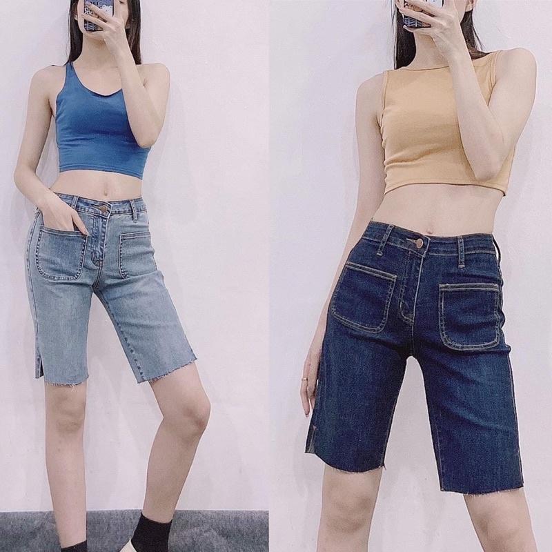 Quần Short Jean Ngố - Quần Jean Lửng Xuất Xịn Phối Túi Kiểu Vintage