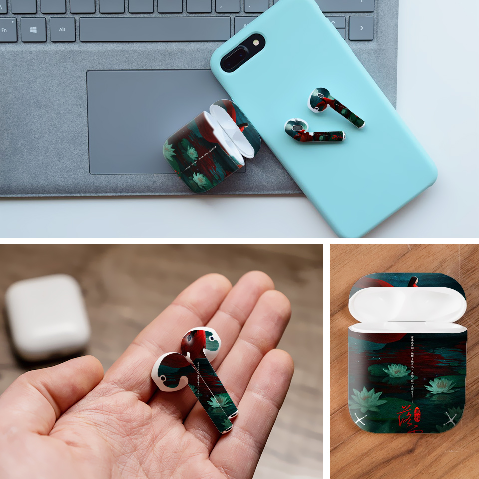 Miếng dán skin chống bẩn cho tai nghe AirPods in hình Cổ phong - acp005 (bản không dây 1 và 2)